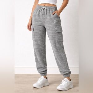 PINK Victoria’s Secret Gray Jogger Sweatpants L Cargo Pocket Drawstring